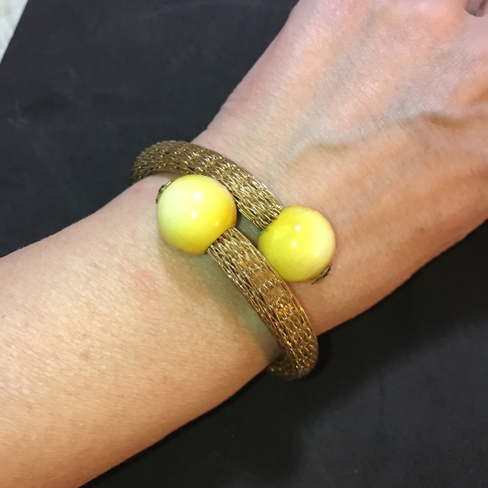 Copper Mesh Coiled Bracelet w/2 Beads